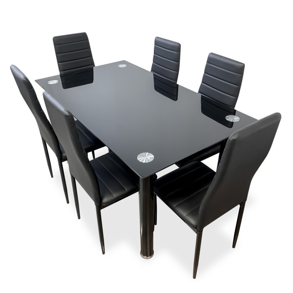 Pack de Mesa comedor + 6 Sillas Tapizadas en Polipiel| Salón